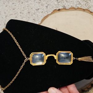 Vintage LJM Gold Tone Glasses Design Necklace